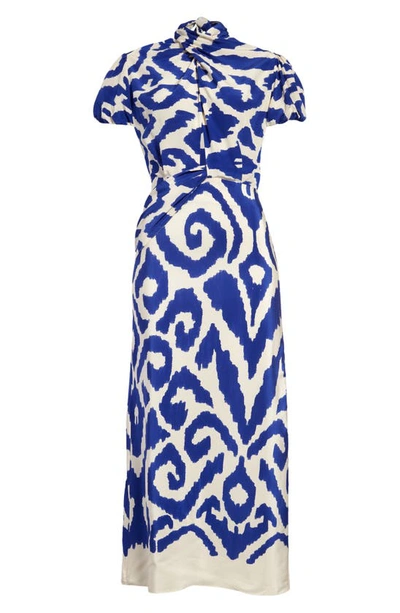 Johanna Ortiz Plantas Marinas Cutout Printed Silk Crepe De Chine Midi Dress  In Blue | ModeSens