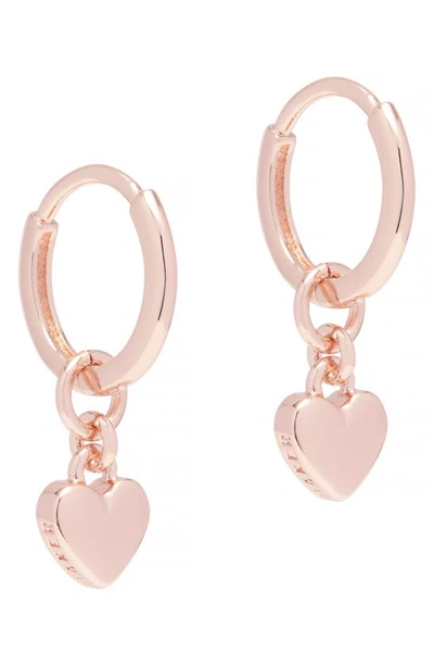 Shop Ted Baker Sweetheart Tiny Heart Huggie Drop Earrings In Rose Gold Tone