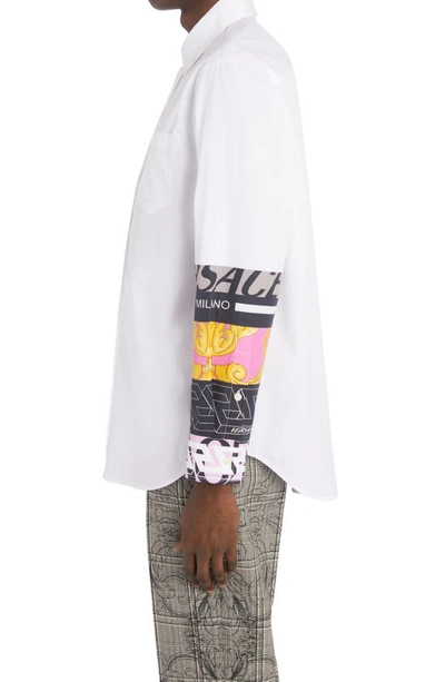 Shop Versace Renaissance La Greca Cotton Poplin Button-up Shirt In White/ Print