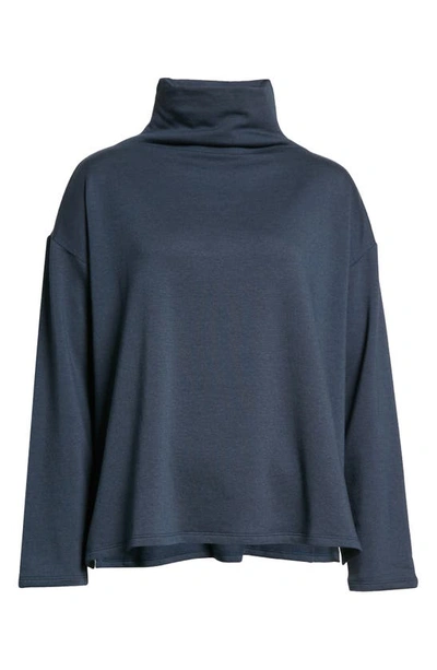 Eileen Fisher High Funnel Neck Top In Deep Adriatic