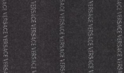 Shop Versace Pleated Pinstripe Logo Wool Blend Miniskirt In Charcoal Melange