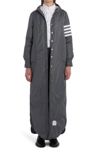 Shop Thom Browne 4-bar Hooded Shirtdress Down Coat In Medium Grey
