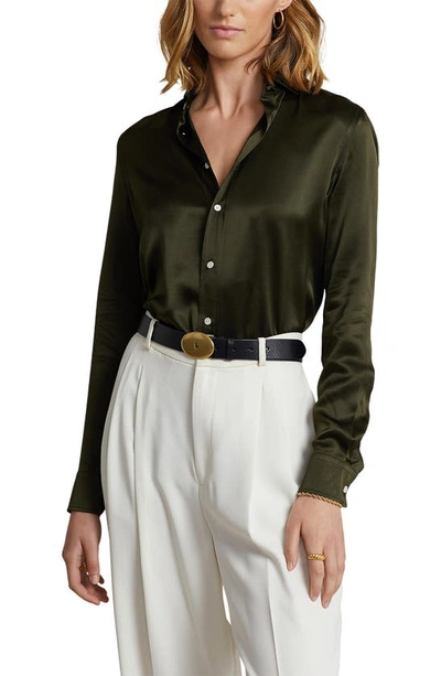 Polo Ralph Lauren Long Sleeve Silk Shirt In Olive | ModeSens