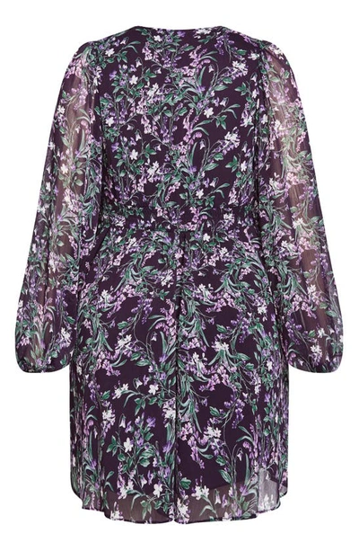 Shop City Chic Naomi Floral Long Sleeve Faux Wrap Dress In Petunia Pretty Bells