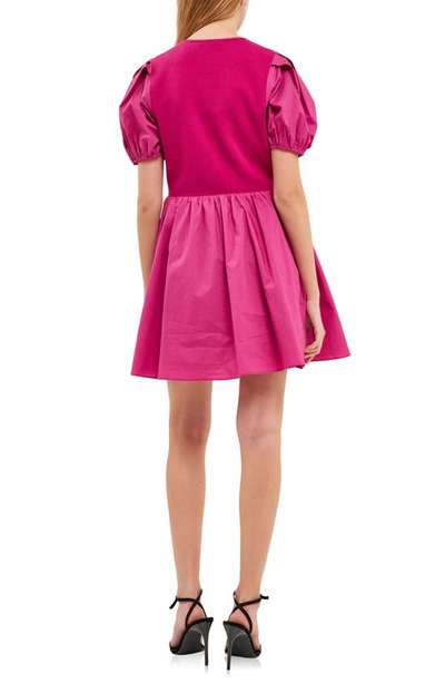 English Factory Mixed Media Henley Minidress In Berry