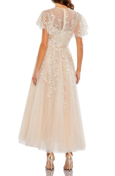 Shop Mac Duggal Sequin Flutter Sleeve Tulle Cocktail Dress In Nude