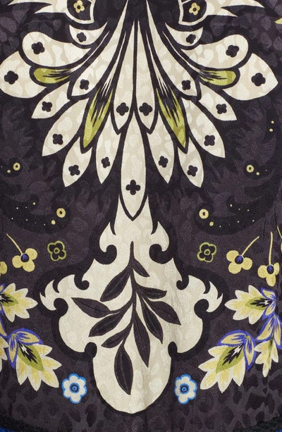 Shop Etro Floral Print Long Sleeve Silk Empire Waist Dress In Black 1