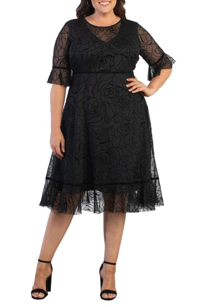 Shop Kiyonna Francesca Mesh Cocktail Dress In Midnight Rose Garden