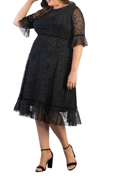 Kiyonna Francesca Mesh Cocktail Dress In Midnight Rose Garden