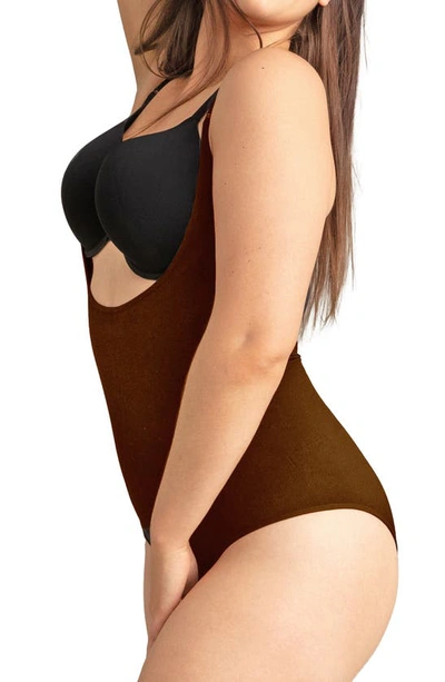 Shapermint Open Bust Shaper Bodysuit In Chocolate