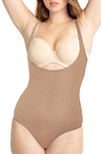 Shapermint Open Bust Shaper Bodysuit In Latte