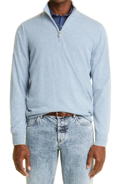 Shop Brunello Cucinelli Quarter Zip Cashmere Sweater In Cornflower Blue