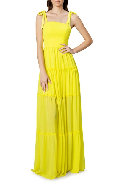Shop Dress The Population Adonia Tiered Tie Strap Maxi Dress In Lemongrass