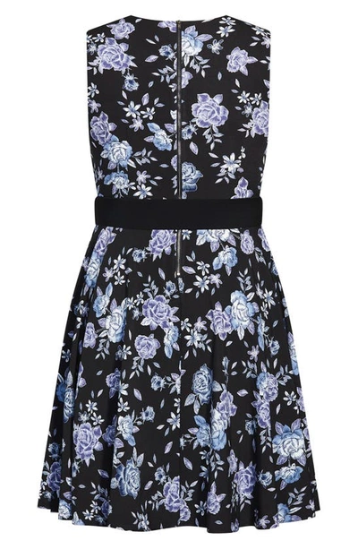 Shop City Chic Sarah Pleated Floral Fit & Flare Dress In Precious Blues