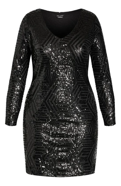 Shop City Chic Bright Lights Sequin Long Sleeve Dress In Black