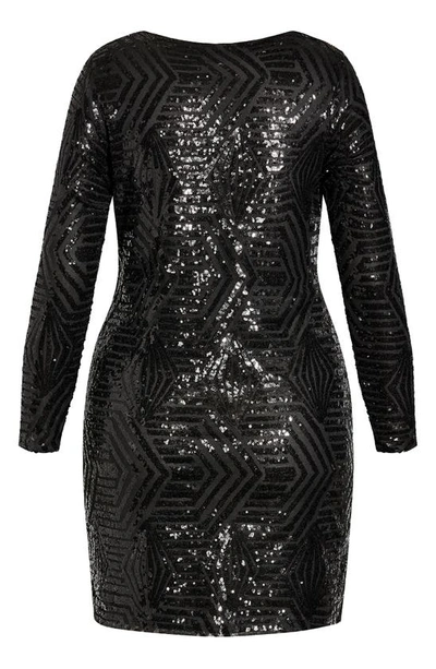 Shop City Chic Bright Lights Sequin Long Sleeve Dress In Black