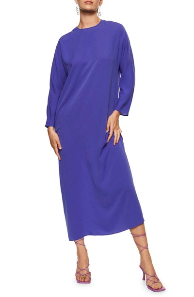 Mango Gathered Shoulder Long Sleeve Dress In Blue | ModeSens