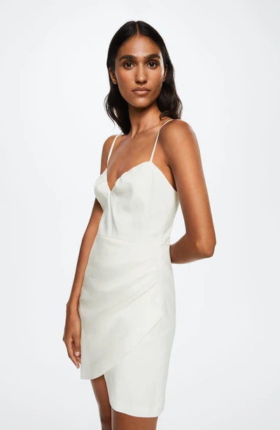 Mango Pleated Linen-blend Dress White In White