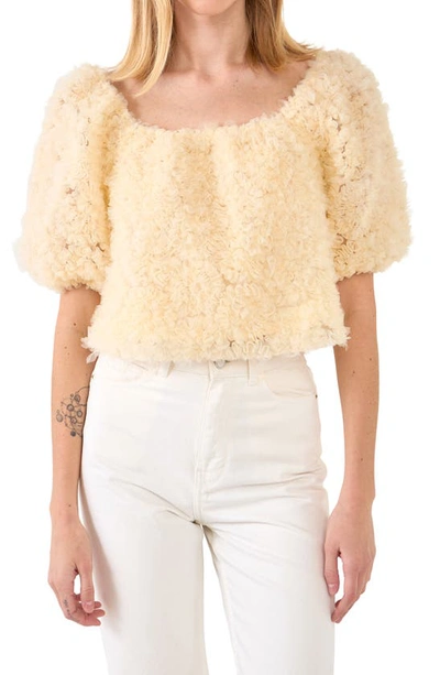 Endless Rose Mesh Fabric Floral Shape Top In Ivory