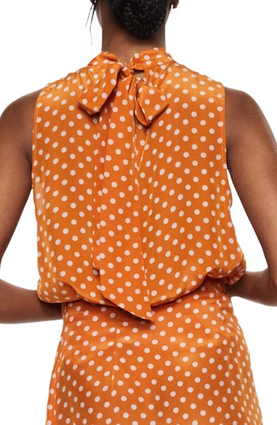 Mango Polka Dot Satin Sleeveless Blouse In Brown