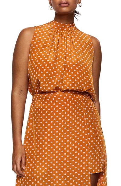 Mango Polka Dot Satin Sleeveless Blouse In Brown