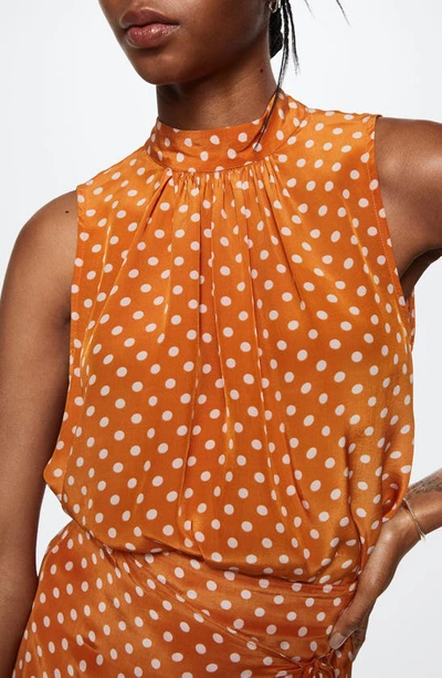 Mango Polka Dot Satin Sleeveless Blouse In Brown