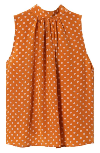 Mango Polka Dot Satin Sleeveless Blouse In Brown