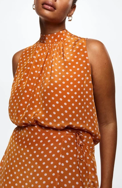 Mango Polka Dot Satin Sleeveless Blouse In Brown