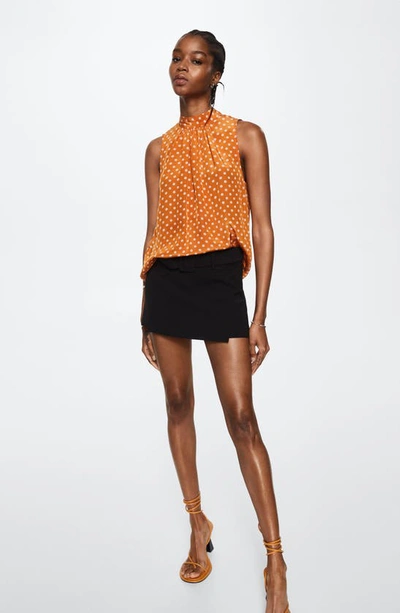 Mango Polka Dot Satin Sleeveless Blouse In Brown