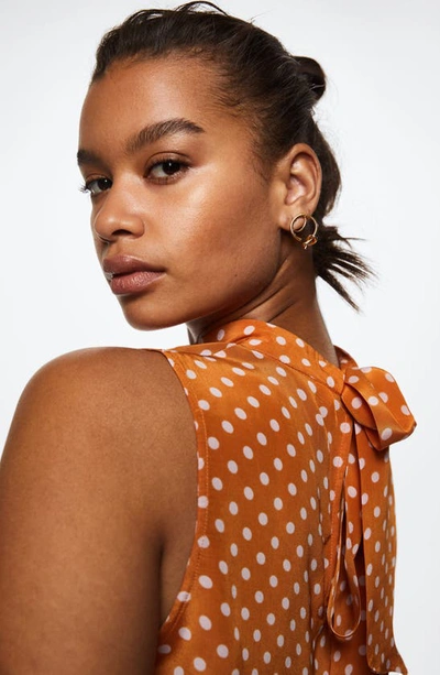 Mango Polka Dot Satin Sleeveless Blouse In Brown
