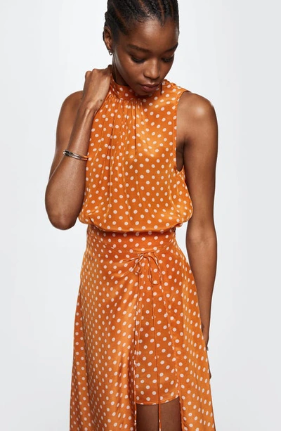 Mango Polka Dot Satin Sleeveless Blouse In Brown