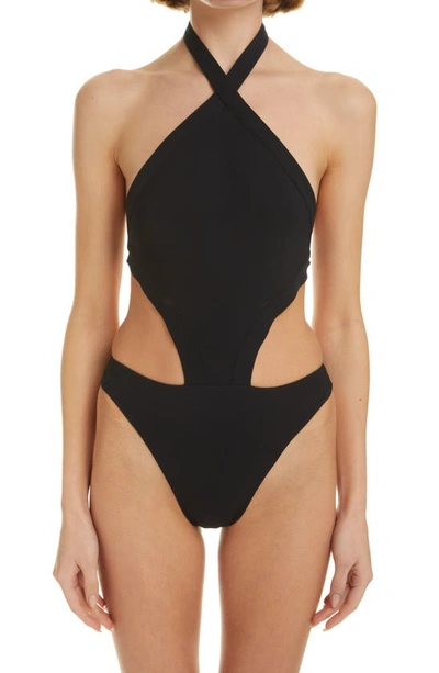 Shop Alaïa Cutout One-piece Swimsuit In Noir Alaia