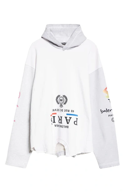 Shop Balenciaga Oversize Embroidered Upside Down Graphic Hoodie In Mix Of White