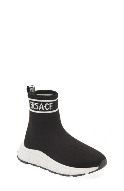 Shop Versace Trigreca High Top Sock Sneaker In Black White