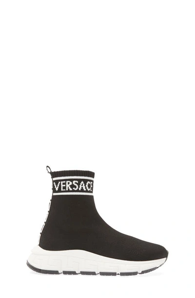 Shop Versace Trigreca High Top Sock Sneaker In Black White