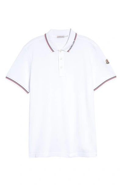 Shop Moncler Logo Patch Tipped Cotton Piqué Polo In White