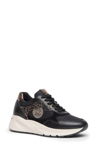 Shop Nerogiardini Logo Leather Wedge Sneaker In Black
