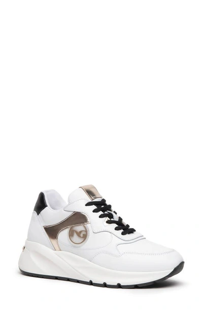 Shop Nerogiardini Logo Leather Wedge Sneaker In White