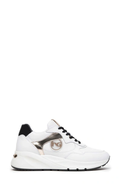 Shop Nerogiardini Logo Leather Wedge Sneaker In White