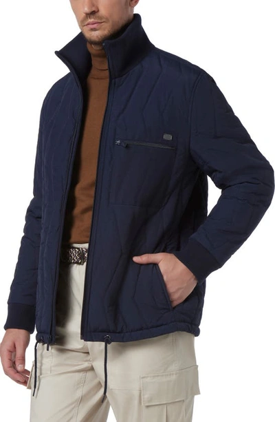 Andrew Marc Floyd Nylon Zig Zag Quilted Full Zip Bomber Jacket In Ink