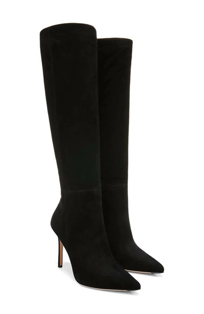 Veronica Beard Lisa Suede Stiletto Wide-calf Knee Boots In Black Suede