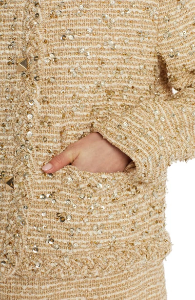 Shop Valentino Braided Trim Sequin Metallic Tweed Jacket In O06 Avorio/oro