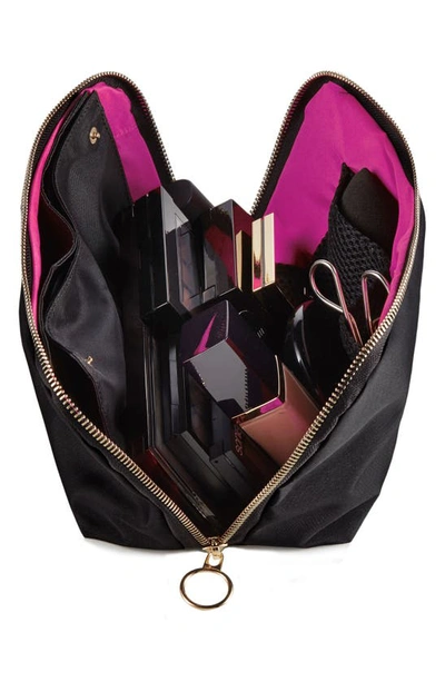Shop Kusshi Vacationer Leather Makeup Bag In Black Leather/ Pink