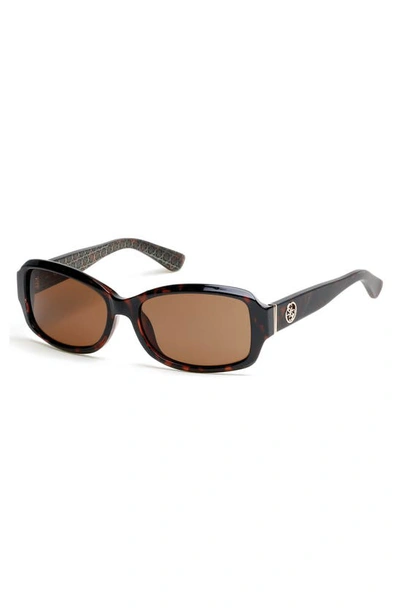 Shop Guess 55mm Rectangular Sunglasses In Dark Havana / Brown