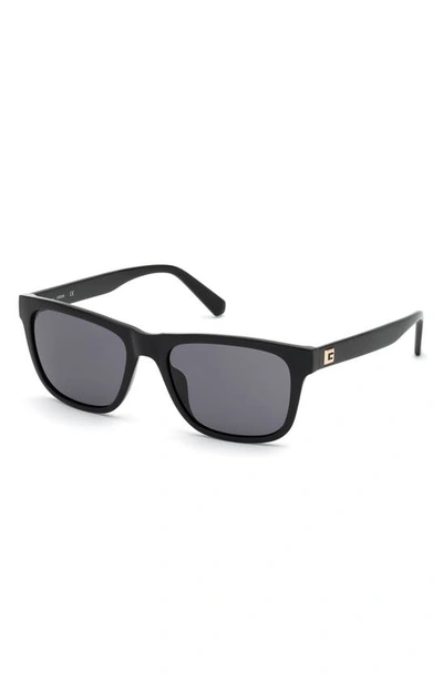 Shop Guess 55mm Square Sunglasses In Shiny Black / Smoke