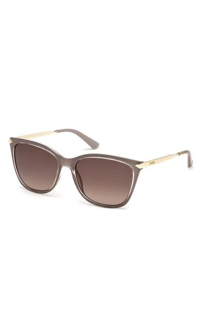 Shop Guess 56mm Cat Eye Sunglasses In Shiny Beige / Gradient Brown