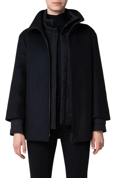 Shop Akris Punto 2-in-1 Felted Wool Blend Car Coat In 009 Black