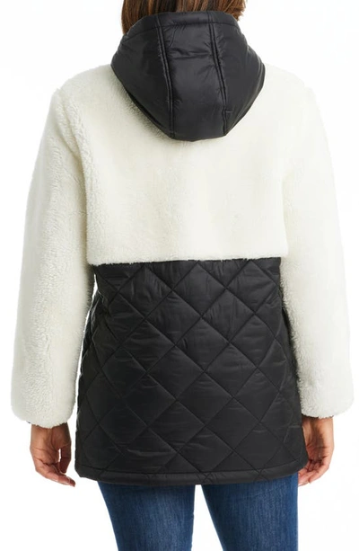 Shop Sanctuary Mixed Media Faux Shearling Quilted Coat In Black
