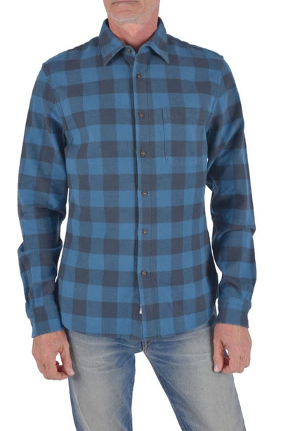 Shop Kato The Ripper Plaid Organic Cotton Flannel Button-up Shirt In Blue Black