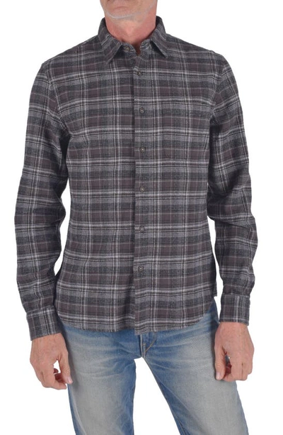 Shop Kato The Ripper Plaid Organic Cotton Flannel Button-up Shirt In Charcoal Black